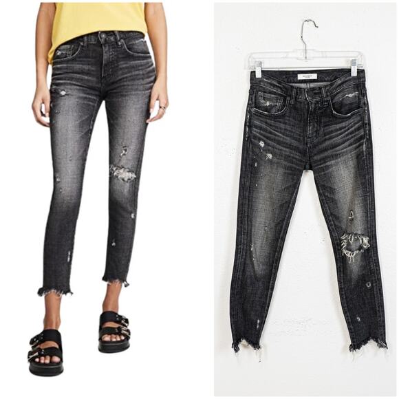 Moussy Vintage Glendele Distressed Cropped Skinny Jeans in Black size 24